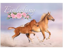Junapack 12 uitnodigingskaarten voor kinderverjaardag meisje paard met veulen - ShopVlot