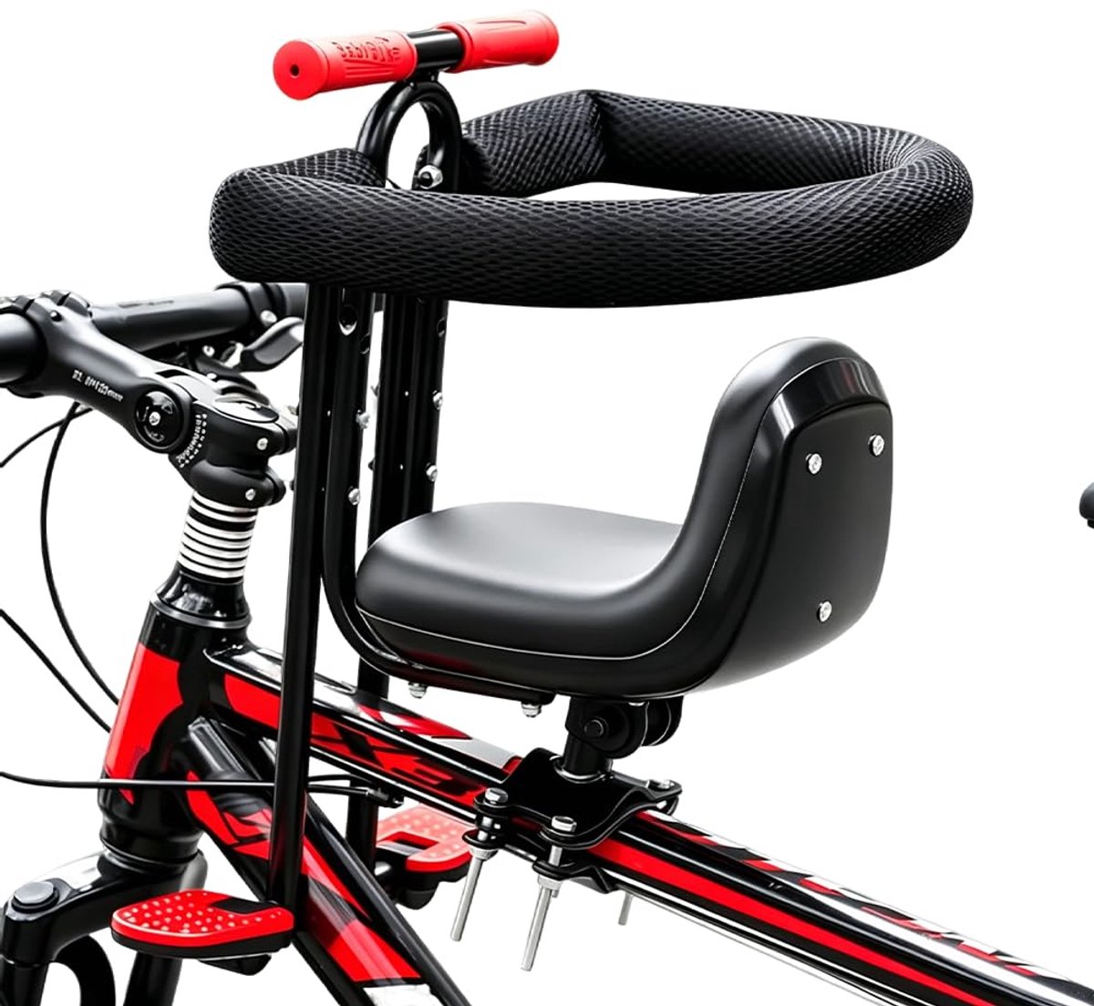 SnelShoppen - Foreverup Mountainbike Kinderzitje met Voetsteunen, Fiets Kinderzitje Voor, Geschikt tot 40 kg, Stalen Frame, Verstelbare Veiligheidsgor