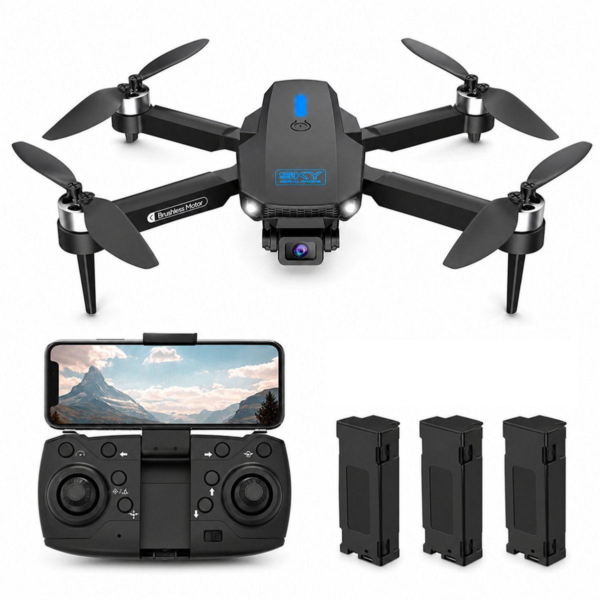 Bol.com SefSay E88 Max Drone - Drone met dubbele HD camera - Borstelloze motoren - 3 batterijen en een opbergtas - Geschikt voor... aanbieding