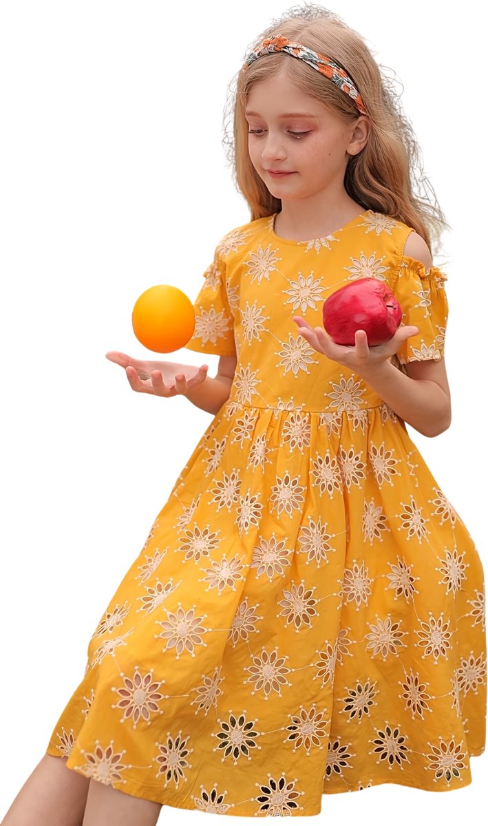 Currero Zomerjurk Meisjes Zomerjurken Kinderen Jurk Meisje Ibiza Stijl Sundress Kinderkleding 11-12 Jaar Oranje