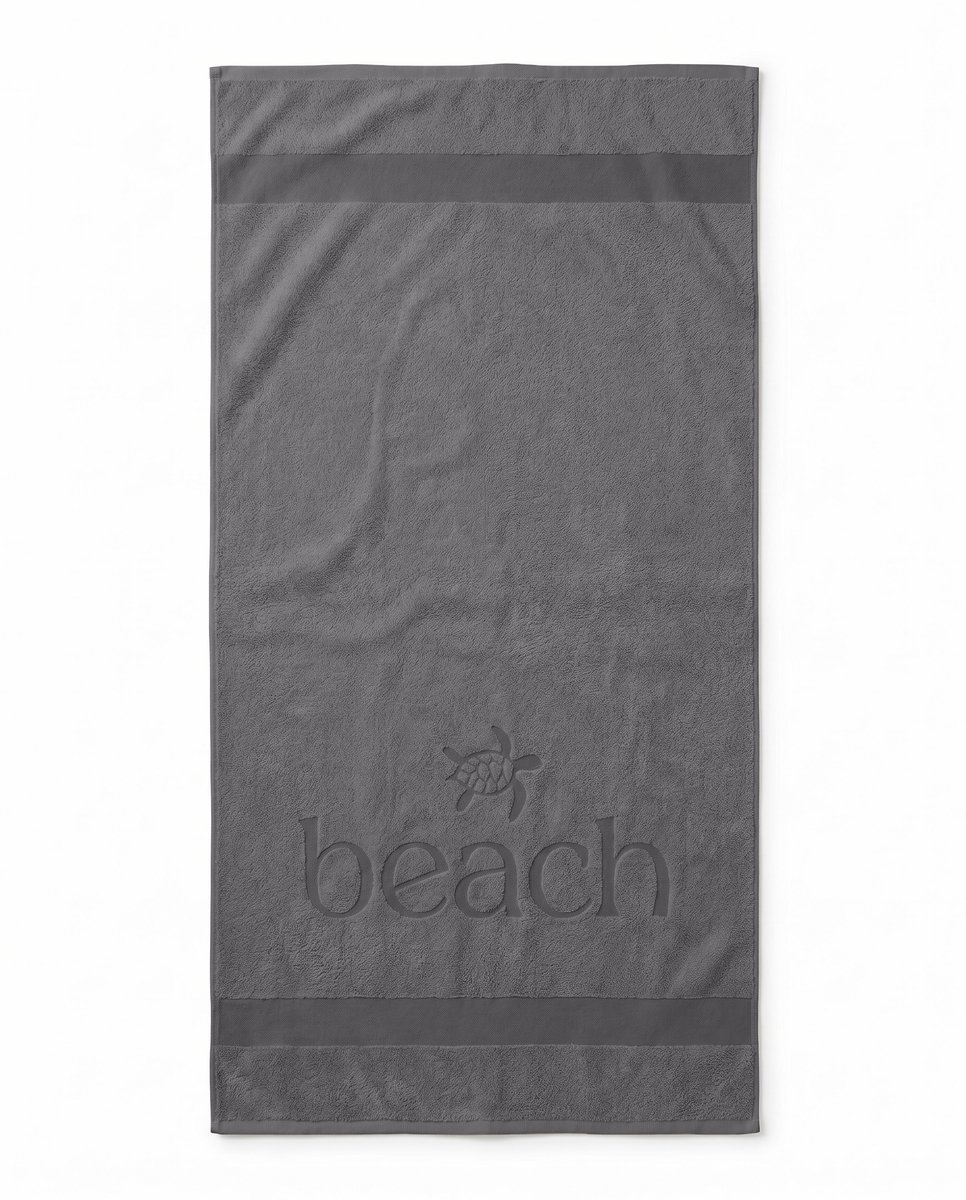 LINNICK Strandlaken Velours Katoen Happy Beach 100x200cm - grey - Strandlaken Groot - Strandlaken 100x200 - Strandlaken Katoen - Strandlaken Beach