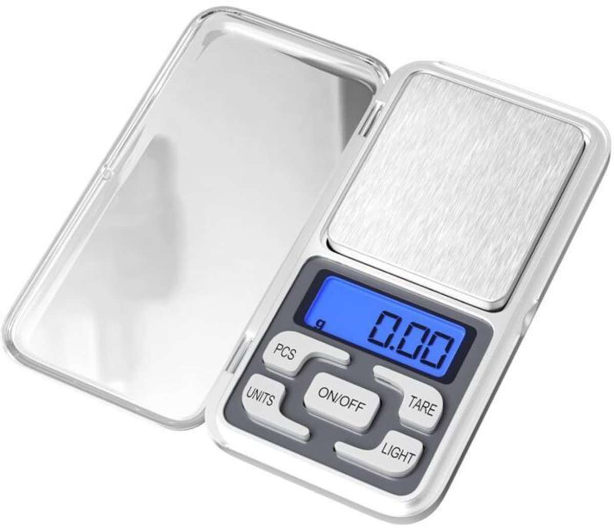 Nauwkeurige keukenweegschaal, meetbereik 0,01 g-500 g, mini multifunctionele voedselweegschaal met led-display en tarrafunctie.