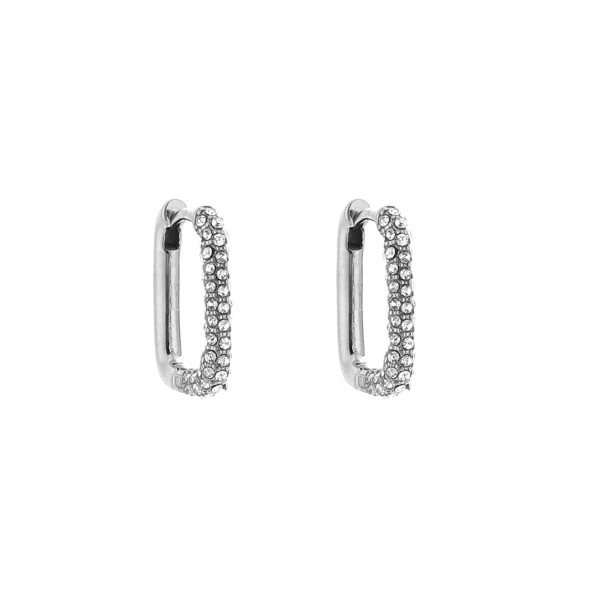 Stainless Steel Rectangular Zirconia Huggie Hoops – Luxe Rechthoekige Zirkonia Oorringen – RVS - Zilver