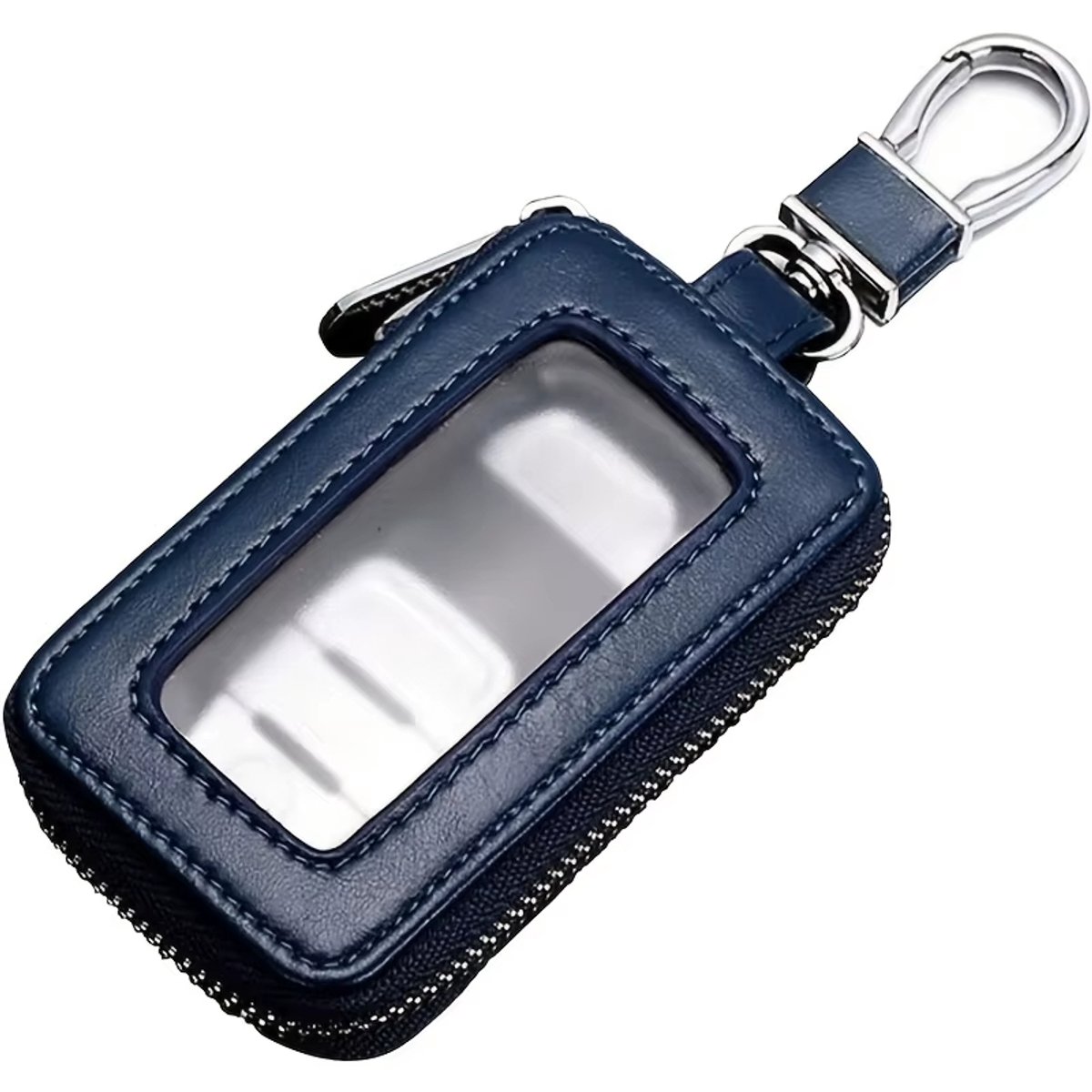 Lederen Autosleutel Hoesje – Universele Autosleutel Beschermhoes voor Smart Key en Afstandsbediening – Sleutelbeschermer met Sleutelhanger Houder - Blauw