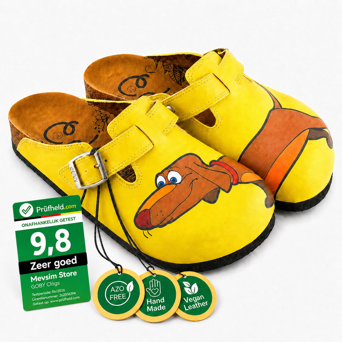 GOBY Doggy Dog Clogs - Slippers - Klompen - Hoge Kwaliteit - Handmade - Hondenprint - Maat 42
