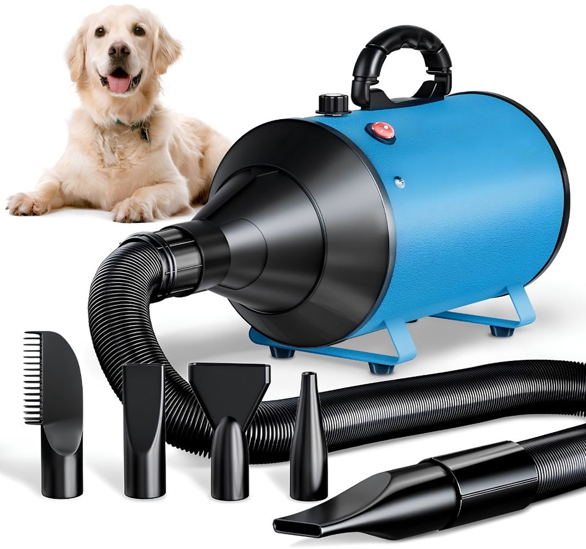 NIVA® Hondenfohn - Hondentrimmer met Föhn - 5-in-1 Trimmer Voor Huisdieren - Blauw - 41cm x 19cm x 13cm