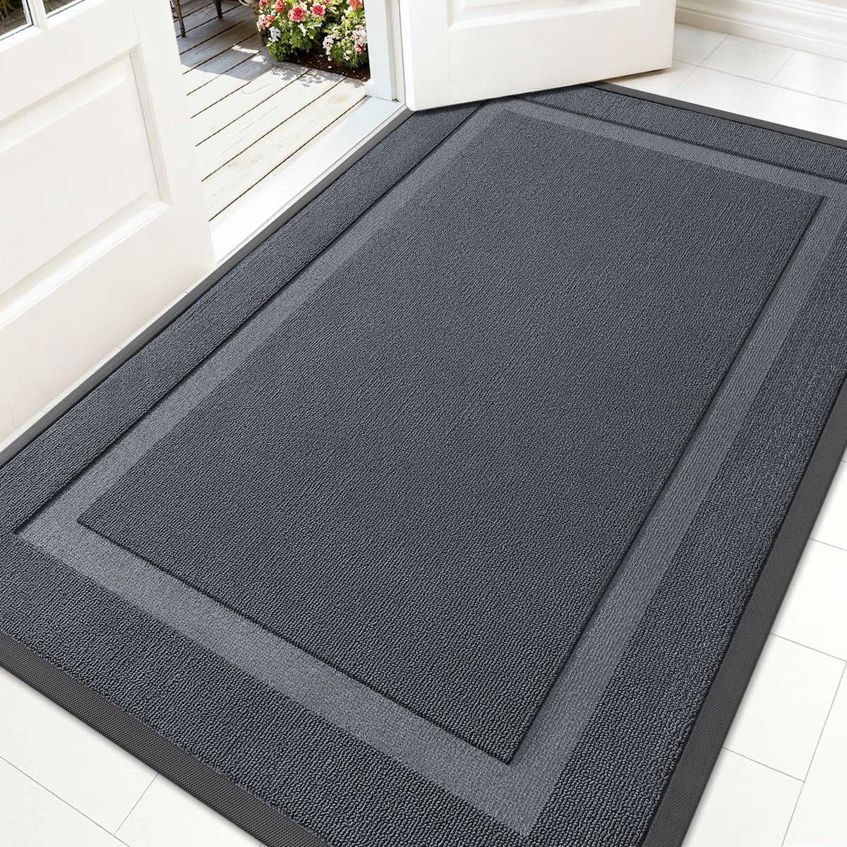 Olanly - Deurmat - Voordeurmat - Rubberen achterkant - Waterdicht en kleurvast - 90x150 cm - Donkergrijs