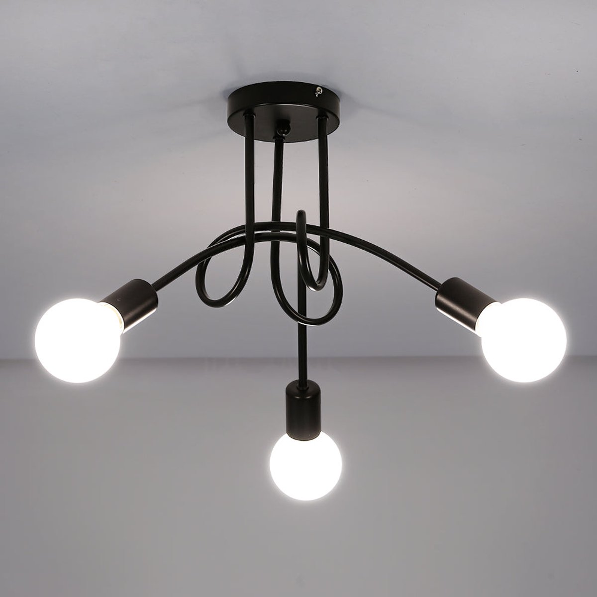 Riserva Industriële Plafondlamp - 3x E27 - Zwart Metalen Plafondlamp - Vintage Design - Max. 60W per Lichtpunt - voor Woonkamer, Keuken en Slaapkamer