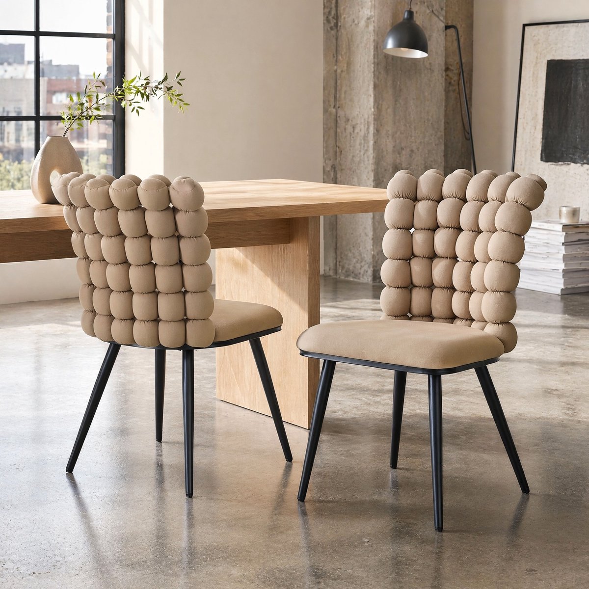 MEUNIQ Eetkamerstoel set van 2 in camel velvet met zwarte metalen poten, modern design, gestoffeerde stoel voor eetkamer, woonkamer en entree