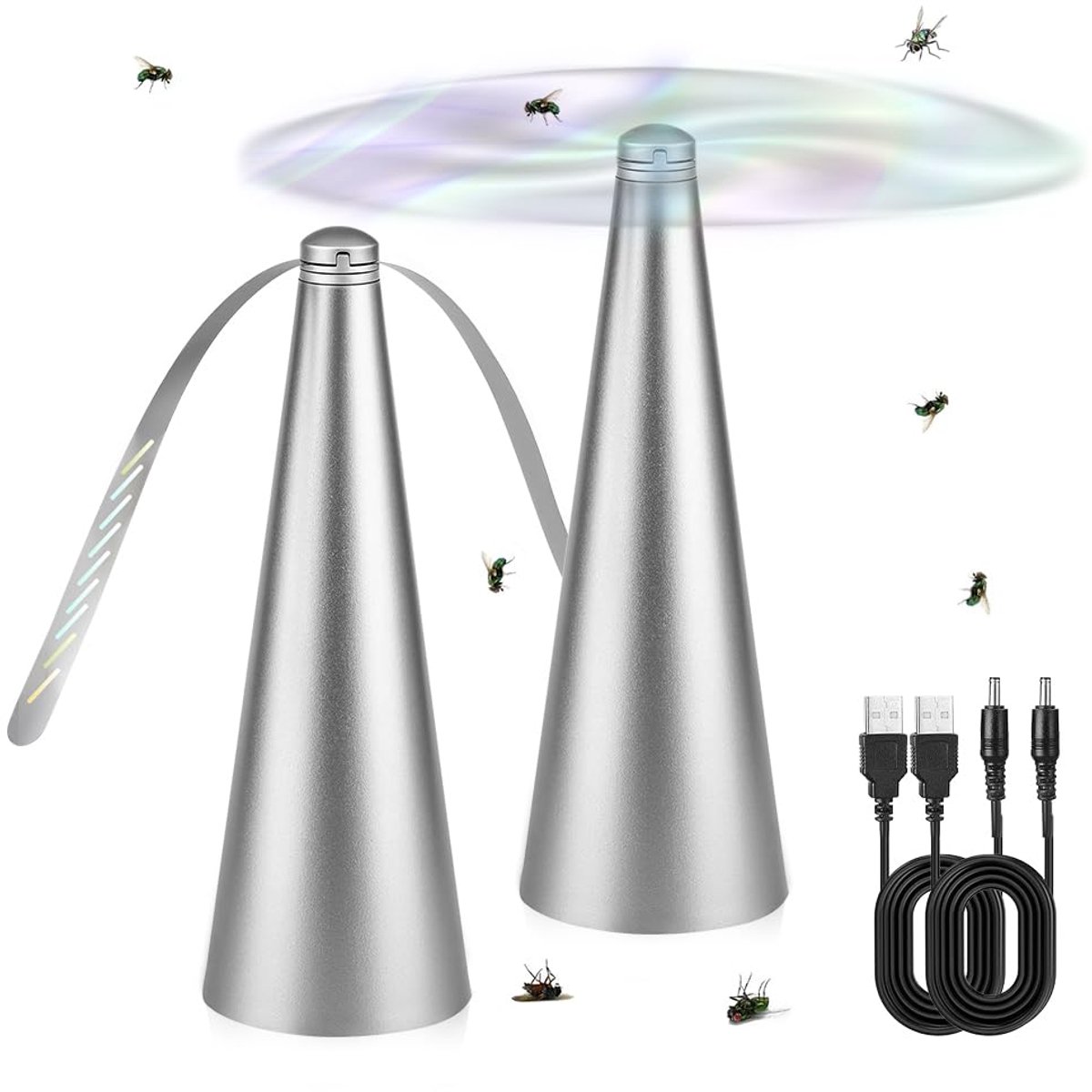 SnelShoppen - 2x Vliegenwaaier, Draagbare Vliegventilator met USB, Vliegenverdrijver voor Tafel, Keuken, Restaurant, Barbecue, Terras, Perfect voor Bu