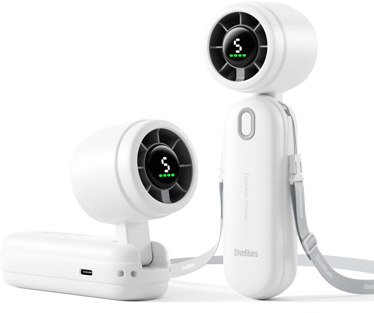 SnelShoppen - Diveblues iTurbo High-Speed draagbare handheld turboventilator met LED-display, 2000mAh oplaadbare batterij, 5 windsnelheden, mini-venti