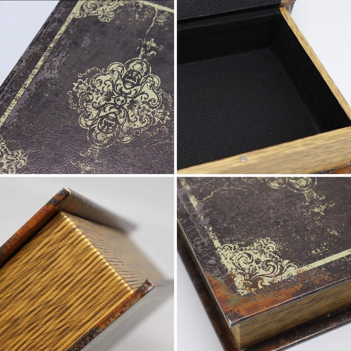 SnelShoppen - Jolitac 3 Pack Decoratieve Boekdozen, Houten Antiek Boek met Magnetische Cover, Vintage Opbergdoos voor Decoratie, Woonkamer, Kantoor, 3