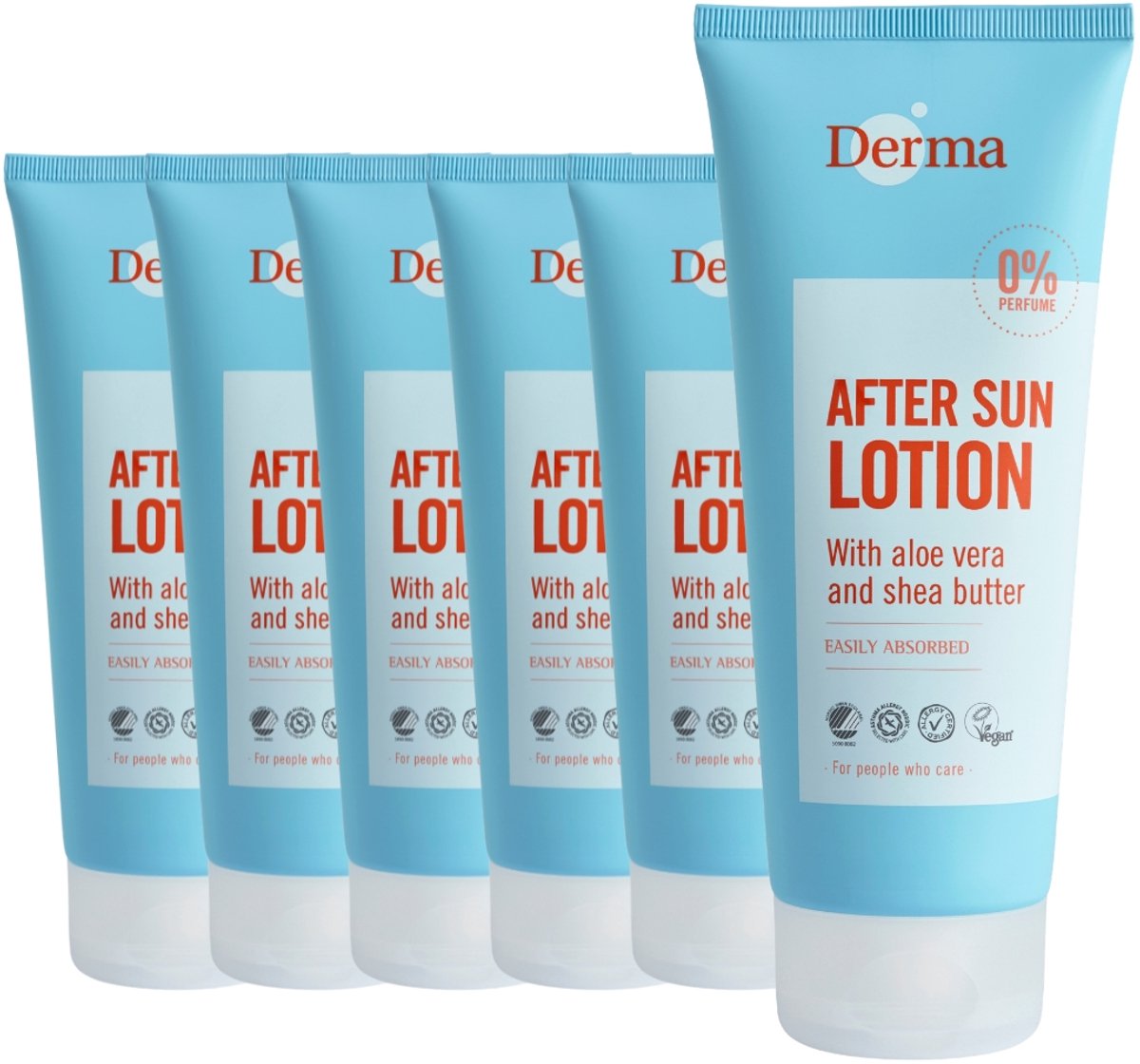 Derma After Sun Lotion 6 x 200 ml - Aftersun met Aloe Vera, Shea Butter en Glycerine - Parfumvrij - AllergyCertified