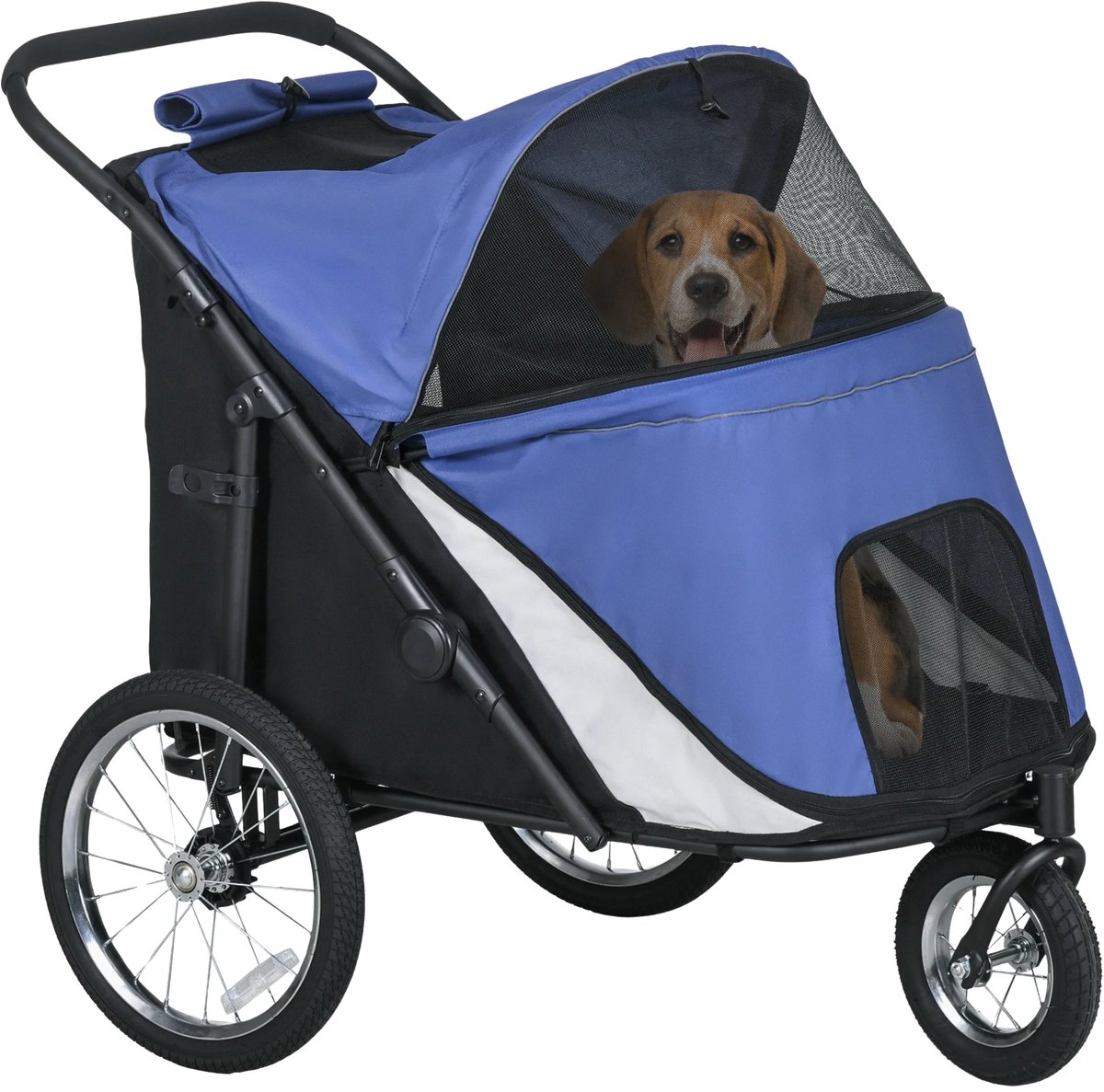 Hondenbuggy – Opvouwbare Wandelwagen met Mesh Vensters voor Honden tot 30 kg – Blauw