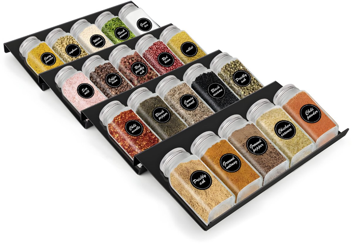Ploutos® Kruidenpotjes - Keukenorganizer - Kruidenrek - Zwart - 6cm x 18cm x 32cm