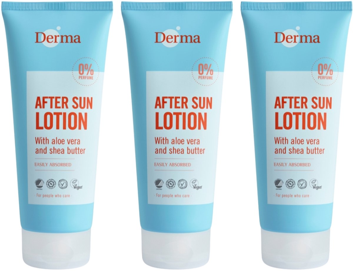 Derma After Sun Lotion 3 x 200 ml - Aftersun met Aloe Vera, Shea Butter en Glycerine - Parfumvrij - AllergyCertified