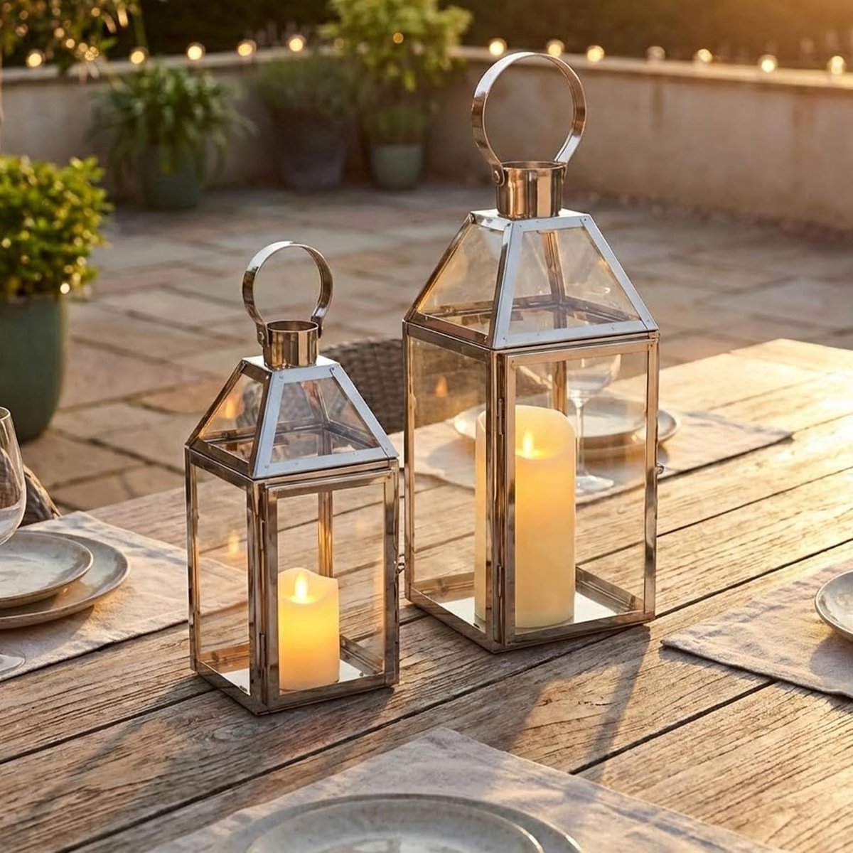 Set van 2 RVS Decoratieve Lantaarns voor Binnen en Buiten - Tuinverlichting en Sfeerverlichting