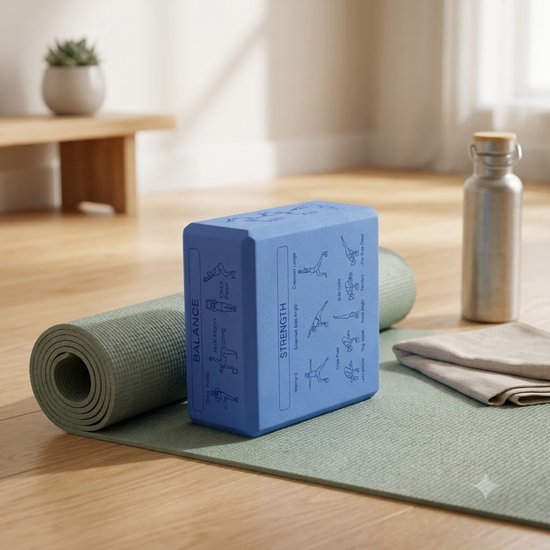 Blauwe Pilates blokken yoga blokken set unisex 2 delig EVA schuim antislip yogablokken met yogahouding gids op 6 zijden afgeschuinde randen voor yoga pilates meditatie stretching en balans — afbeelding 5