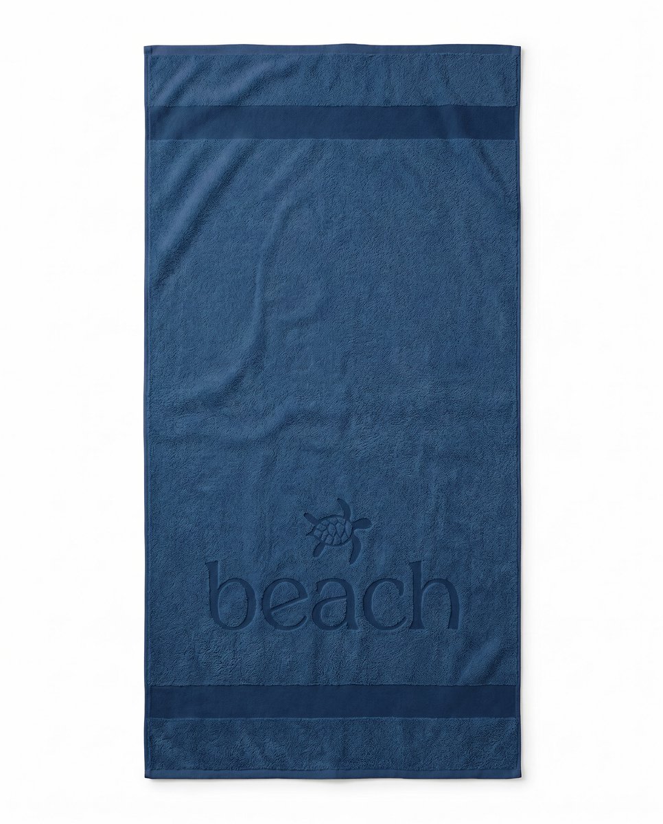 LINNICK Strandlaken Velours Katoen Happy Beach 100x200cm - dark blue - Strandlaken Groot - Strandlaken 100x200 - Strandlaken Katoen - Strandlaken Beach