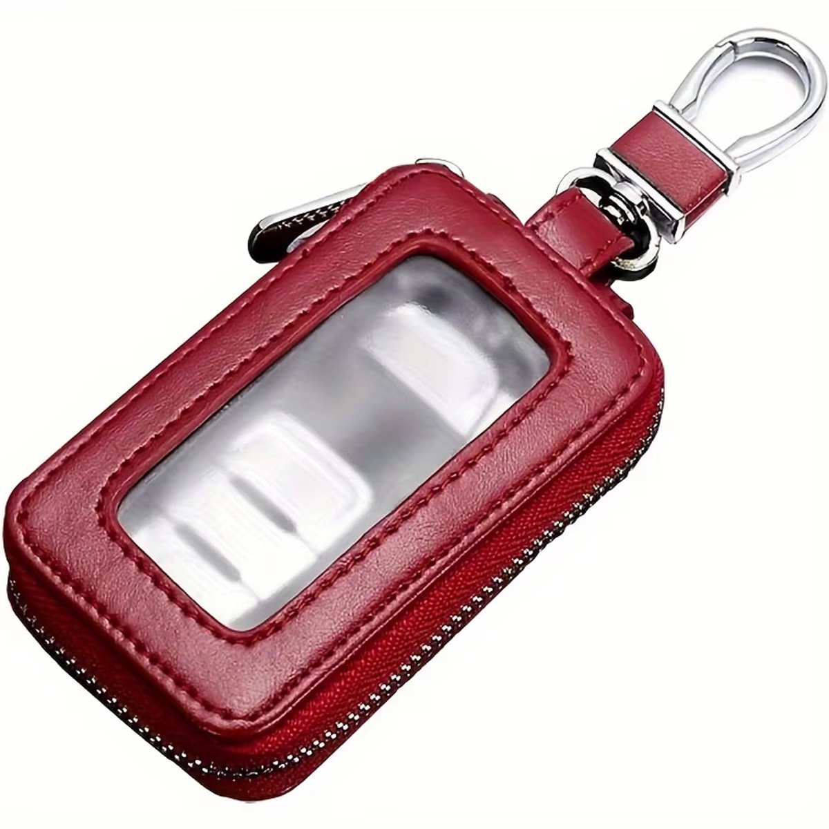 Lederen Autosleutel Hoesje – Universele Autosleutel Beschermhoes voor Smart Key en Afstandsbediening – Sleutelbeschermer met Sleutelhanger Houder - Rood