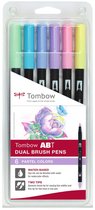 Tombow ABT - Dual Brushpennen - Penseelstiften - Pastel kleuren - 6 Stuks