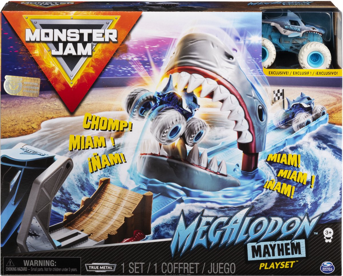 Monster Jam - megalodon mayhem-speelset met unieke metalen megalodon-truck op een schaal van 1:64