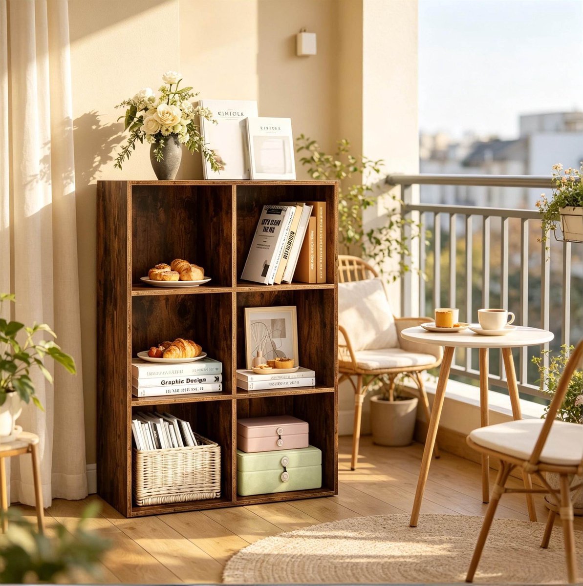 REDOM - Vakkenkast - Open vakkenkast met 6 vakken - Vrijstaande structuur - 15 kg draagvermogen per vak - Scandinavische stijl - Woonkamer - Hout - Bruin - 59,6 x 89 x 29 cm