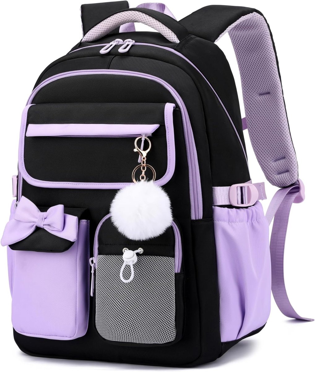 Schooltas voor meisjes - Rugzak Meisje - lichtgewicht schooltas - Waterafstotend rugzak - Rugzakken met grote capaciteit - Rugzak jongens - Laptop Rugtas - Voor School & Dagje - Zwart paars