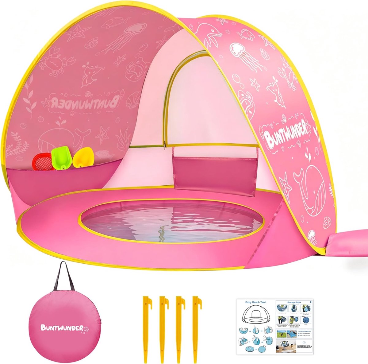 SnelShoppen - Pop-up Strandtent voor Baby's met UV-bescherming 50+, Lichtgewicht Peuter Strandtent met Draagtas, 4 Haringen - Ideaal voor Strand, Tuin
