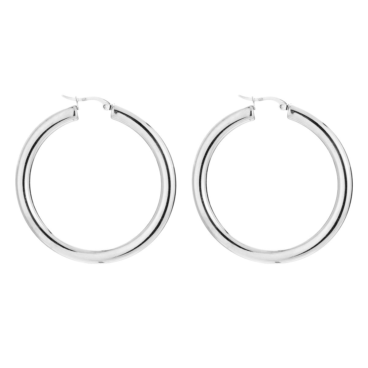 Stainless Steel Chunky Round Tubular Statement Hoops – Luxe Dikke Oorringen 5 cm – RVS - Zilver
