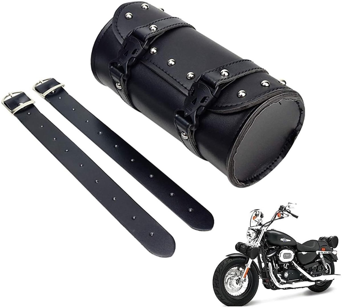 SnelShoppen - Tuwyii Motortas - Universele Zadeltas van PU-leer, Waterdichte Gereedschapstas met 2 Bevestigingsriemen voor Motorstuur en Handgrepen
