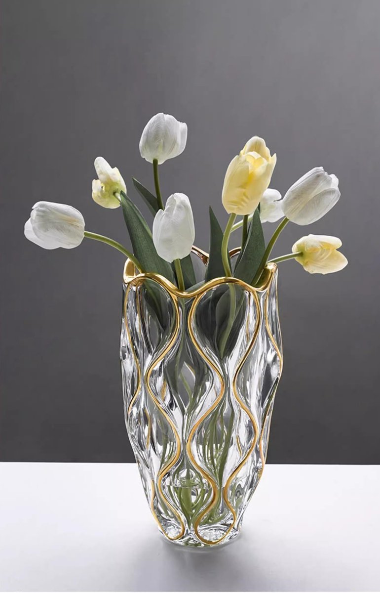 SnelShoppen - Handgeschilderde gouden vaas 29,5 cm hoog - Decoratieve vaas voor binnen en buiten - Luxe goudkleurig keramiek - Perfect voor feest, bru
