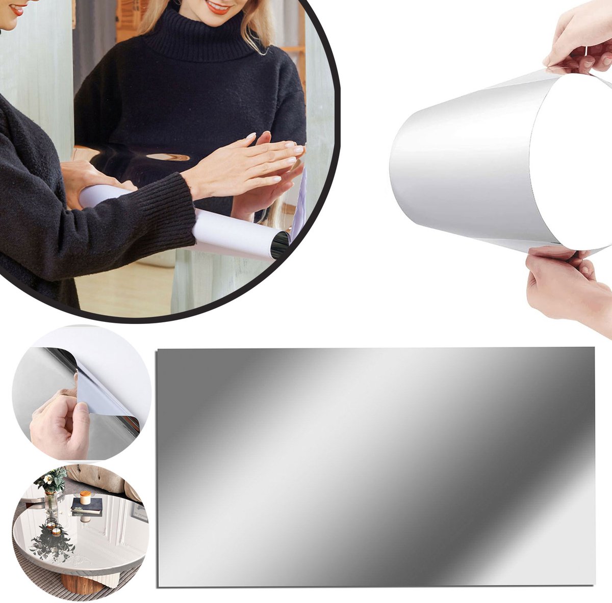 Flexibele Spiegelsticker, Zilverkleurig Behang Op Rol, Plakspiegels, Voor Kledingkastdeuren, Badkamerwerkbladen en Kasten Van 60 Cm X 200 Cm.