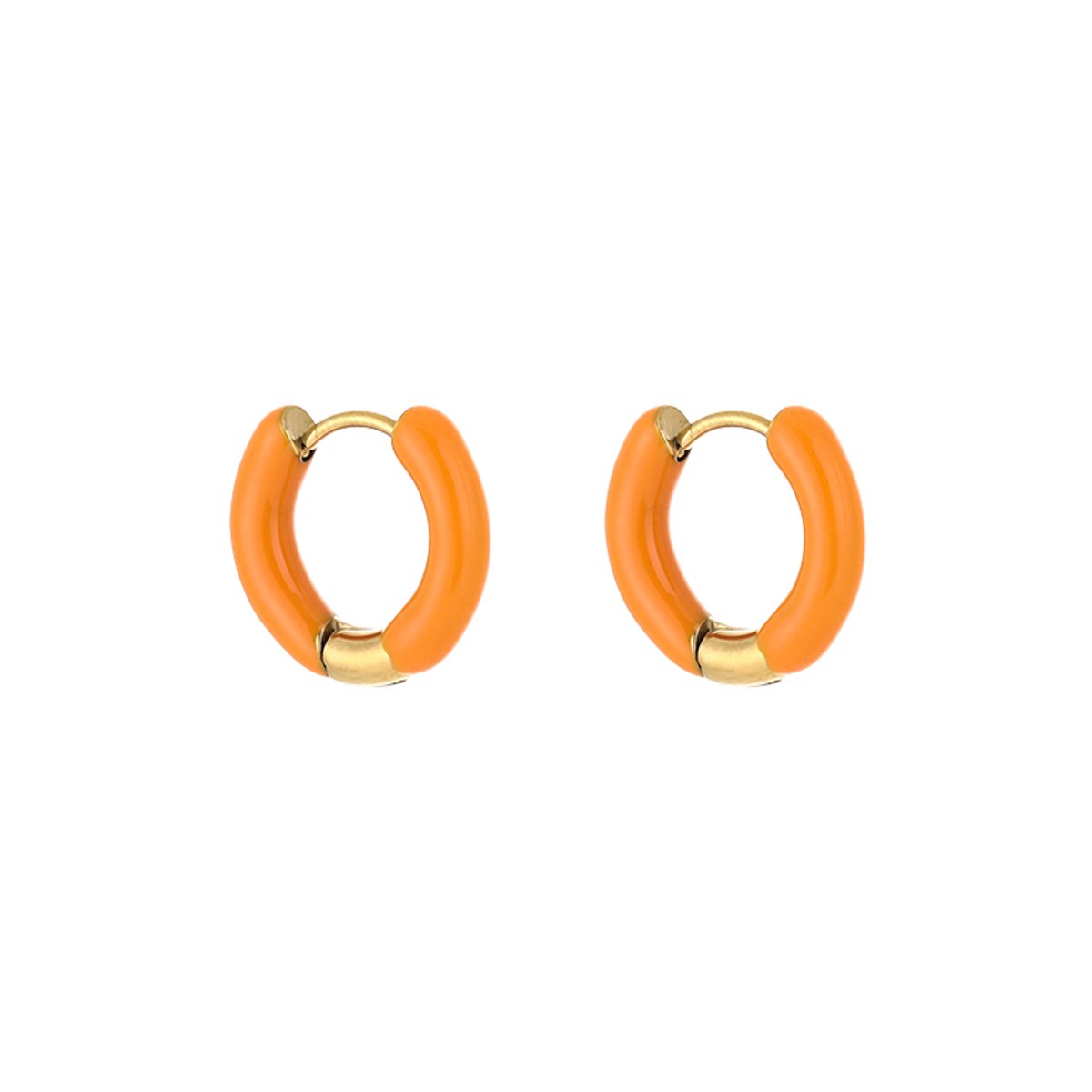 Stainless Steel Enamel Coated Huggie Hoops – Luxe Emaille Oorringen 1.5 cm – RVS - Oranje