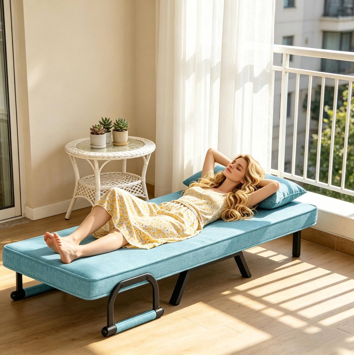STILVORA Klapstoel 80 x 74 x 82 cm - Met Bedfunctie En 5 Standen - Voor Woonkamer En Slaapkamer - Linnen Metaal - Blauw