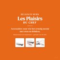 Een oranje achtergrond met de tekst "BELGISCH MERK Les Plaisirs du Chef". Drie afbeeldingen van de zilverkleurige druppelvangers.