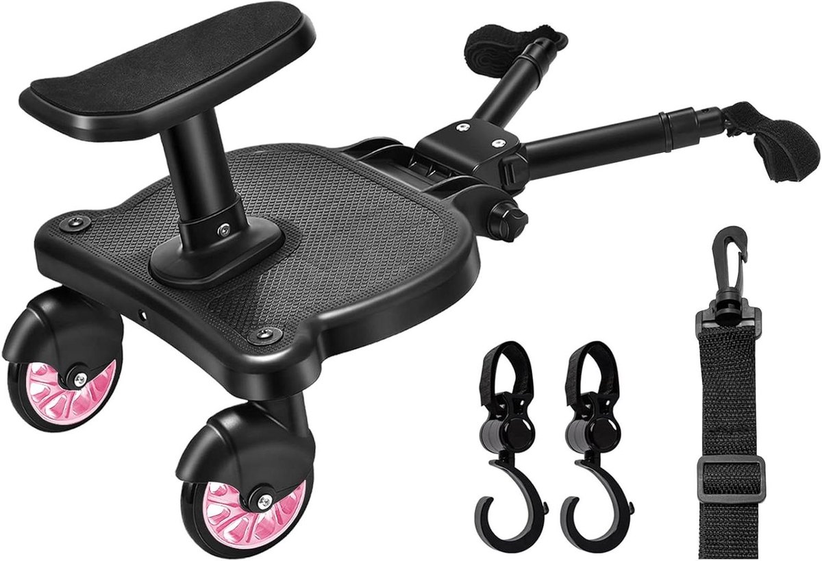 Meerijdplank Kinderwagen - Extra Zitje - Comfortabel Reizen - Universeel Verstelbaar - Tot 25 kg - Roze