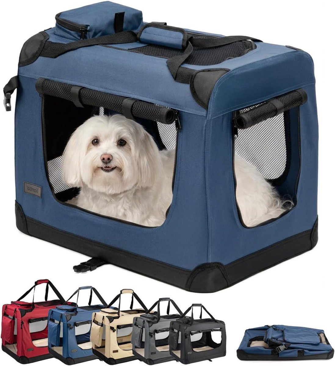 Opvouwbare Hondentransportbox - Reisbox Huisdier - Veilig Vervoer - Ventilatie en Comfort - 60x42x44 cm - Donkerblauw