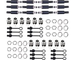 5.5mm x 2.5mm DC mount socket met 12 DC holle plugs en soldeeraansluiting, inclusief rubberen beschermkleppen voor audio, video en mobiele apparaten