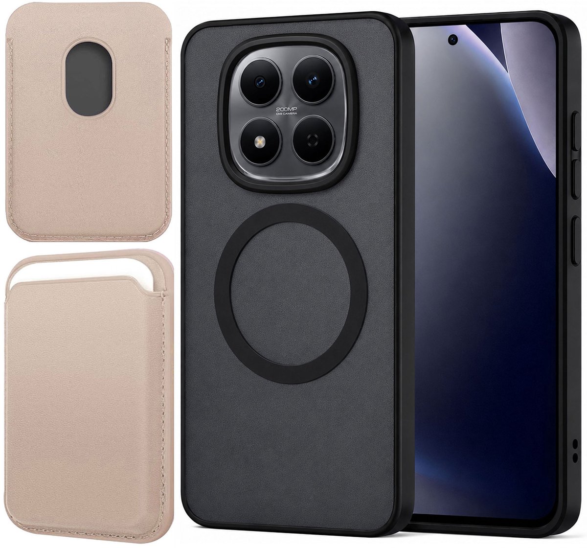 Hoesje + Pasjeshouder geschikt voor Xiaomi Redmi Note 15 Pro 5G - Portemonnee geschikt voor MagSafe - Magnetisch - Pasjes Houder - Creditcardhouder - Goud