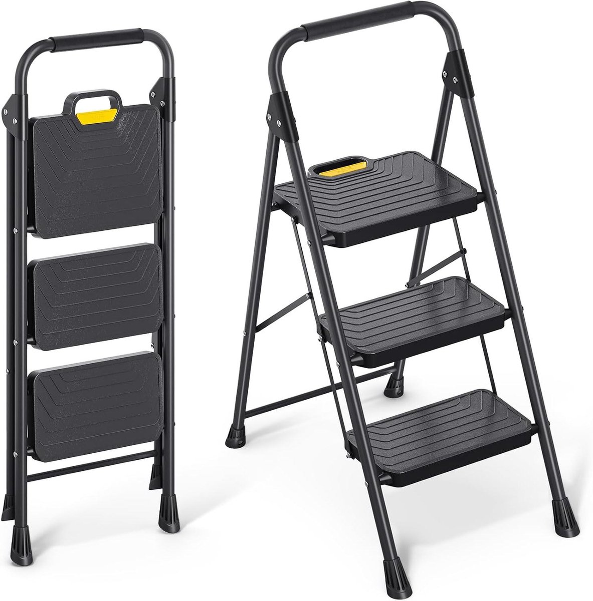 Opvouwbare ladder - Opstap kruk - Veilig klussen - Extra brede treden - 3 treden - Zwart