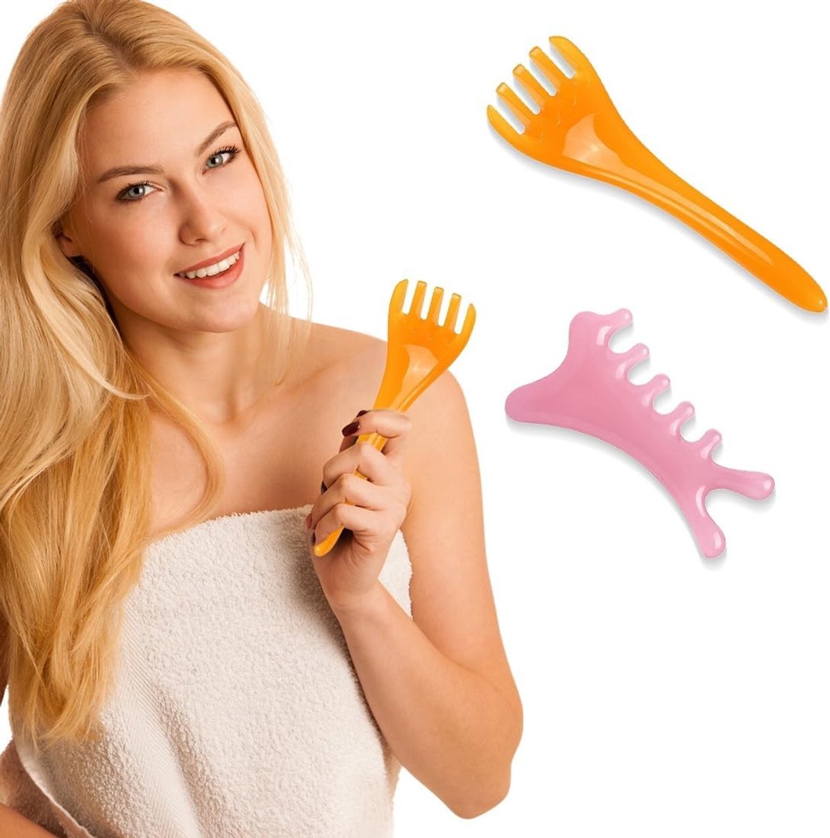 Set van 2 Houten Hoofdmassagerekwisieten, Gua Sha Kam en Brede Tanden Kam voor Ontspanning en Stressverlichting, Geschikt voor Mannen en Vrouwen