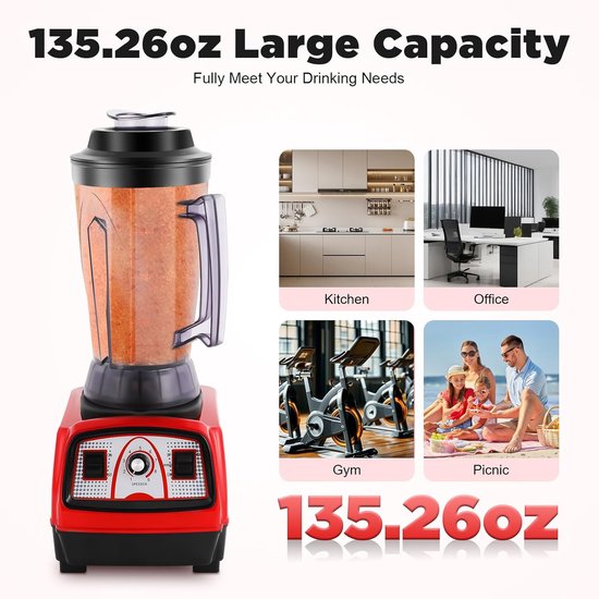 Keukenmixer - Krachtige blender - Smoothies maken - 2.2KW motor - 4L capaciteit - Rood — afbeelding 2