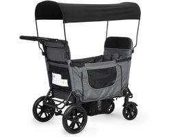 REDOM - Kinderwagen voor 2 kinderen - Opvouwbaar - Zit naar ligstand - 8-voudig verstelbare duwbeugel - Met zonnescherm en blad - Staal en Oxfordstof - Grijs - 124 x 121 x 61 cm