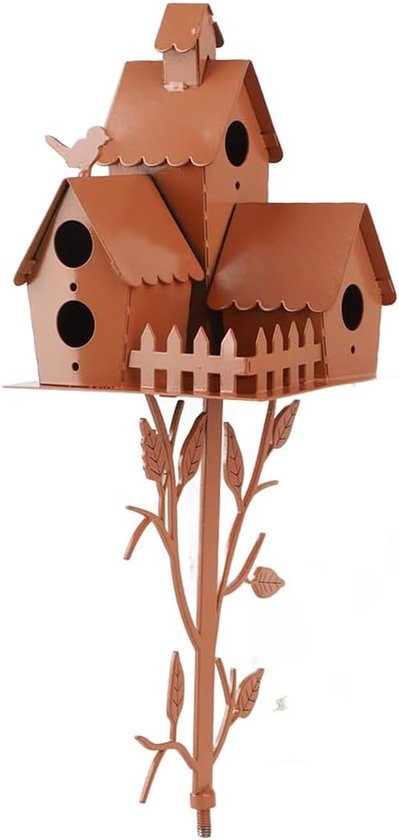 Vogelhuis Metaal - Vogelnest Huisje - Tuin Decoratie - Eenvoudige Montage - 40 cm Hoogte - Verouderd Metaal