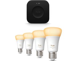 Philips Hue Starterspakket - E27 - met 4 Standaard lampen - Warm tot Koelwit Licht - Incl. Hue…