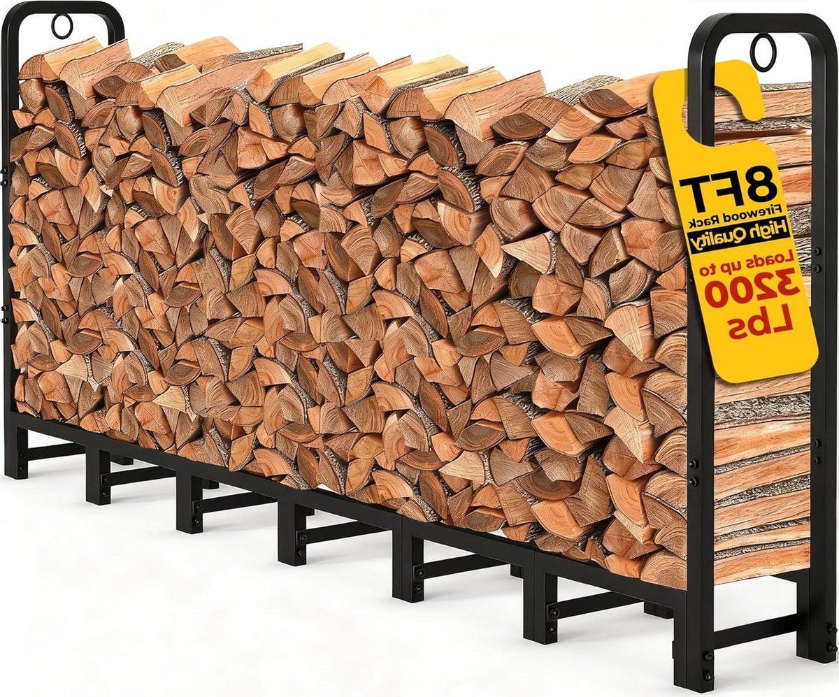 Brandhout Rek - Hout Opslag - Buiten Opslaan - Roestbestendige Coating - 24 meter - Zwart