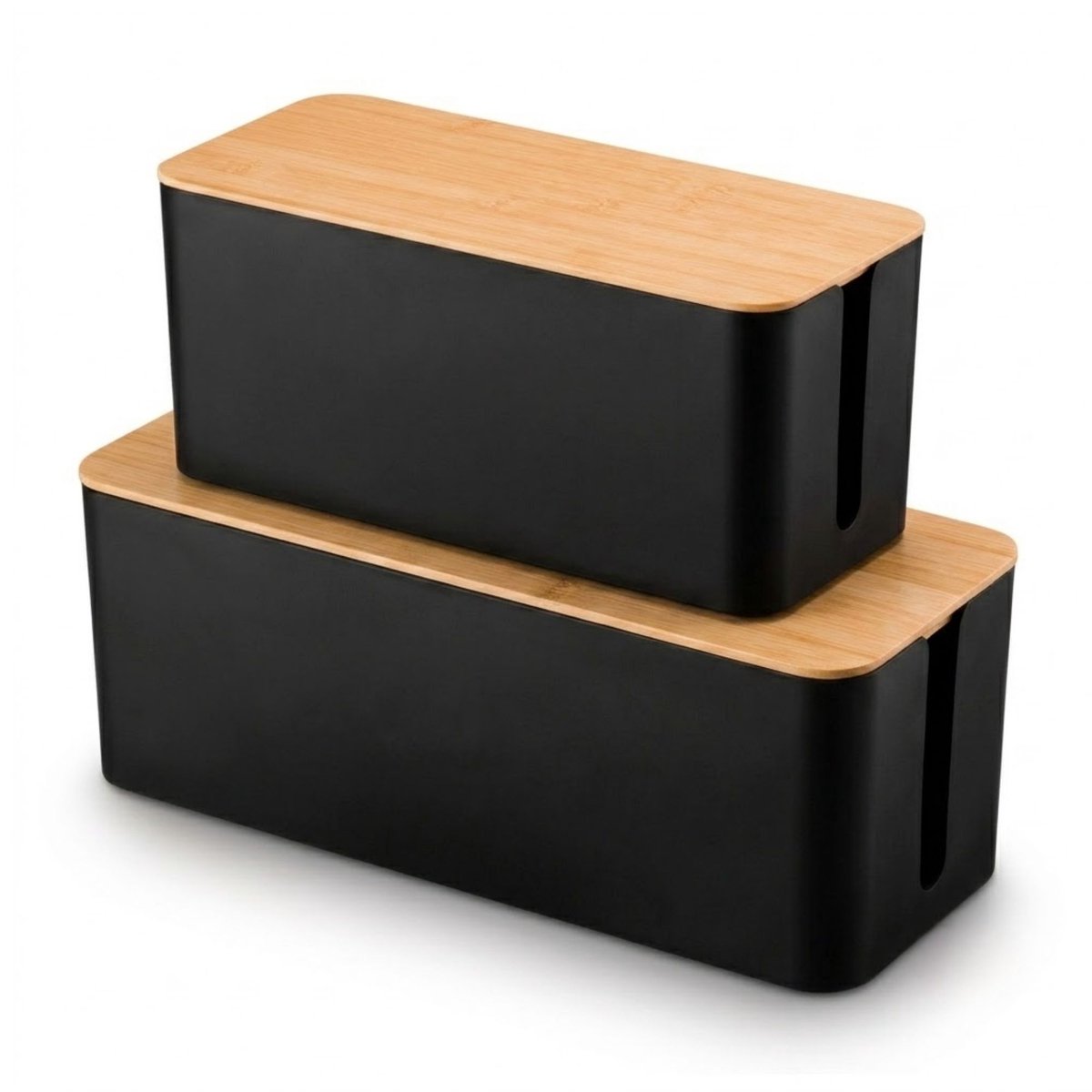 BUDDLEY Kabelbox Zwart Bamboe (SET L en XL) - Kabeldoos - Kabel Opbergbox Stekkerdoos - Kabel Management onder bureau - Kabel Organiser Bureau - Kabel Organiser - Kabelbox Stekkerdoos - CableBox - Kabel Doos - Kabelbox voor snoeren wegwerken