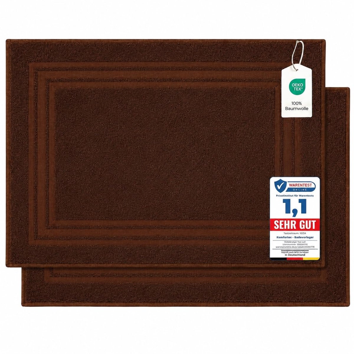 SnelShoppen - Komfortec Badmat Set - 2 stuks - 50x70 cm - Zachte en Absorberende Handdoek Dikte - Hotelkwaliteit - 100% Katoen - Bruin voor Douche en