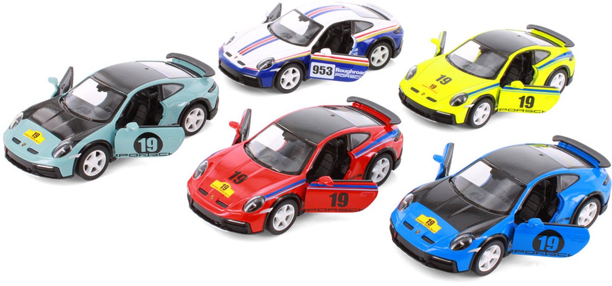 Porsche 911 Rallye Livery Edition - Kinsmart - Gegoten modelauto op schaal 1/36 verkrijgbaar in 4 kleuren verkoop per stuk met nr 19 op de deur
